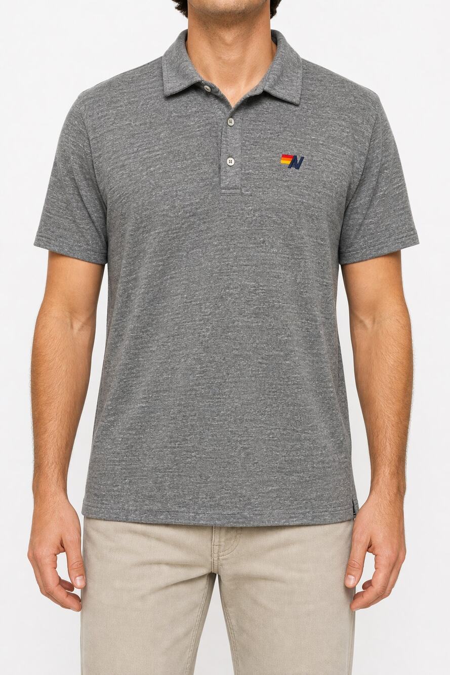 Aviator Nation Men Short Sleeve Polo Shirt Gray Heather Cotton Blend Logo Size S